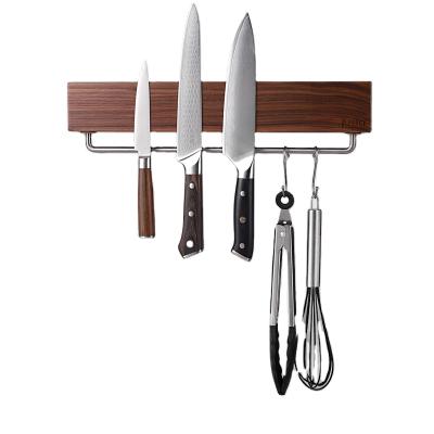 China Custom Strongest Viable Magnetic Wooden Knife Strip Magnetic Knife Holder with Stainless Steel Rail and Hook for Wall for sale