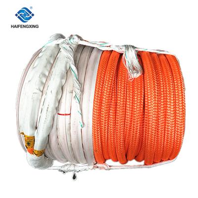 China Orange Double Braided Rope UHMWPE Rope Mooring in Core Polyester Rope Jacket for Boat Mooring for sale