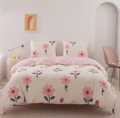 China Soft breathable comfortable 3 pieces set printed cotton pillowcases duvet cover set bedding set for sale