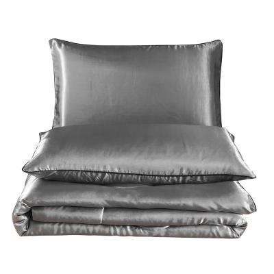 China Modern Premium High-end Polyester100% Filling-feather Cotton200gsm Gray Satin Comforter Set for sale