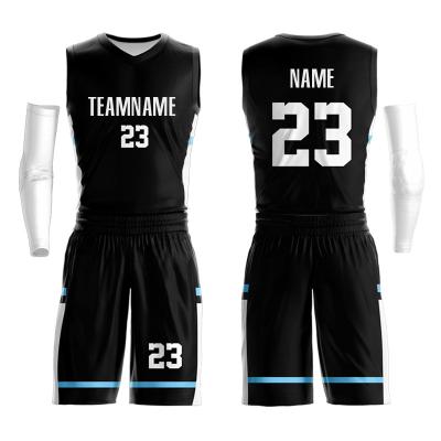 China Breathable Wholesale Sublimation Printed Logo Custom Black Basketball Jerseys for sale