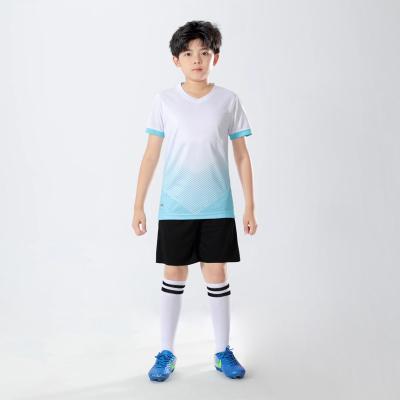 China Custom Logo Name Number Blank Blue And White Youth Soccer Jerseys Sets Training Kids Soccer Uniform Kit for sale