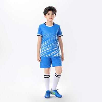 China Custom Quick Dry Blue Sets Kids Soccer Kit Set Uniforms School Team Training Soccer Jersey For Kids for sale