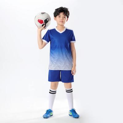 China Blue And White Football Kids Soccer Jersey Sets Custom School Team Kit for sale