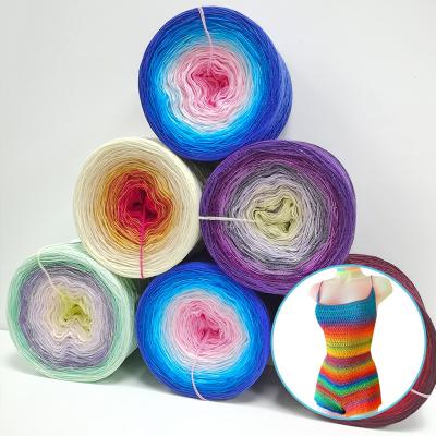 China Space Dyed Yarn New Product Gradient Color Crochet Hand Knitting 1ply Yarn Lurex And 3ply Cotton Yarn Fancy Rainbow Cake Chat 1200 Yards for sale