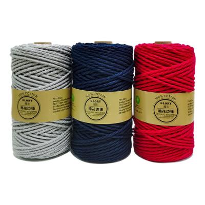 China Wholesale Recycled High Quality Natural 100% Combed Cotton Triple Strand Twisted Soft Macrame Rope 3mm 4mm 5mm for sale