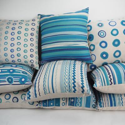 China Massage Plain Cotton Canvas Fabric Cushions Blue Geometric Design Printed Decorative Cushion New for sale