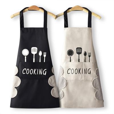 China SANITARY Custom Personalized Home Decorative Kitchen Cooking Waterproof Apron Large Pocket With 2 Side Hand Towel for sale