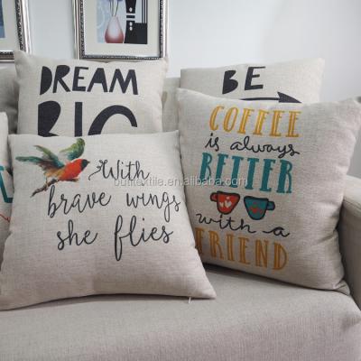 China Sustainable Throw English Word Printed Decorative Cushions Polyester Fiber Pillow Case for sale