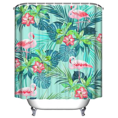 China Sustainable Tropical Buti CUSTOM Printed Floral Falmingo Polyester Shower Curtain for sale