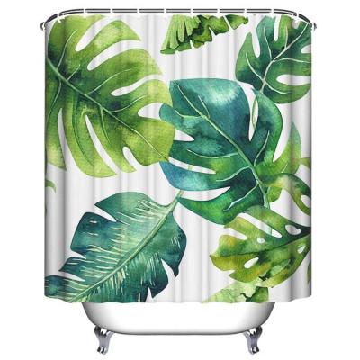 China Sustainable Custom Printed Sublimation White Bathroom Waterproof Tropical Fabric 3d Shower Curtain for sale