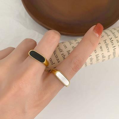 China MICCI Wholesale Custom FASHIONABLE 18K Gold Plated Stainless Steel Jewelry Enamel and Cowrie Shell Finger Rings White for Women for sale