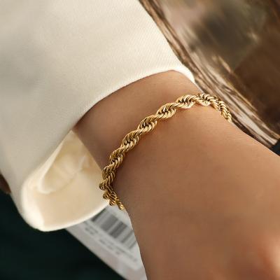 China MICCI Wholesale Custom Trendy 18K Gold Plated Stainless Steel Jewelry 5MM Thick Twisted Rope Chain Bracelet Women for sale