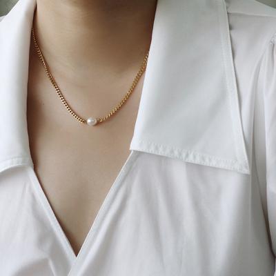 China TRENDY Chain Necklace Stainless Steel Single Pearl Freshwater Necklace for sale