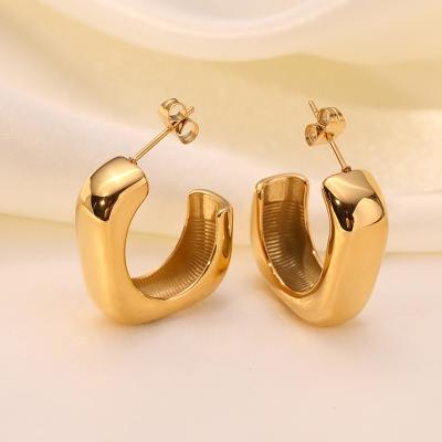 China TRENDY Cavity Outlet Earrings 18K Gold Plated Stainless Steel C Shaped Stud Chunky Earrings for sale