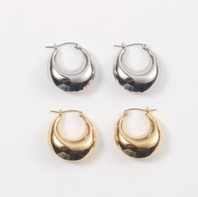 China Trendy New Women's Hollow Hoop Earrings 18K Gold Plated Stainless Steel Big Chunky Thick Hoop Earrings for sale