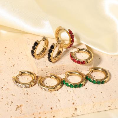 China MICCI Wholesale Custom Women Fashion Trendy Jewelry 18K Gold Plated Colorful Stainless Steel Zircon Circle Huggie Earrings for sale