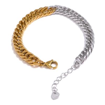 China MICCI Wholesale Custom New Trendy Stainless Steel 18k Gold Plated Two Tone Cuban Link Chain Bracelet for sale