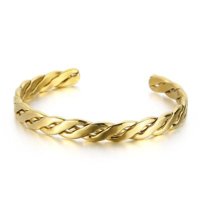 China FASHIONABLE Wholesale MICCI New Trendy 2021 Matel Woven Open Bracelets 18k Gold Plated Stainless Steel Jewelry Bracelet for sale