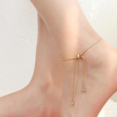 China FASHIONABLE Wholesale Custom Waterproof Foot Jewelry 18k Gold Plated Stainless Steel Adjustable Chain Anklet for sale