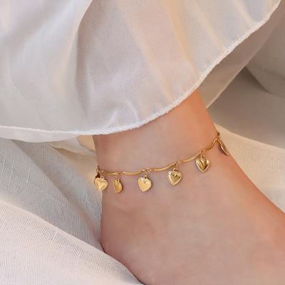 China FASHIONABLE Wholesale Custom Waterproof Foot Jewelry 18k Gold Plated Stainless Steel Multiple Heart Charm Anklet Chain for sale