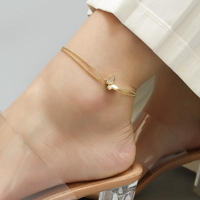 China Wholesale Custom Waterproof FASHIONABLE Foot Jewelry 18k Gold Plated Stainless Steel Butterfly Charm Anklet Chain For Women for sale