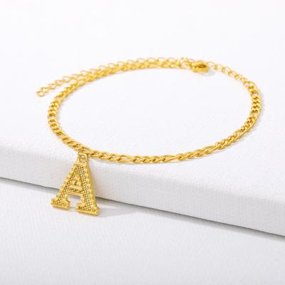 China Fashion Wholesale Custom 18K Gold Plated Stainless Steel Figaro Chain Cuban Link Letter Anklets A-Z 26 Initial Letter Anklets for sale