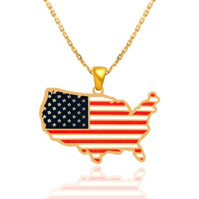 China FASHIONABLE Custom American Flag Map Country Jewelry Stainless Steel Quality Pendant Necklace for sale