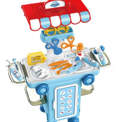 China Pretend Xinmei Game Toys 2022 36PCS Pretend Game Multi Functional Two In One Medical Vehicle Mobile Pretend Play Preschool Kit Set for sale