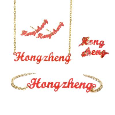 China Romantic exquisite and gorgeous color letter drop oil stainless steel bracelet dangle earring set Custom-necklace in hip-hop style for sale