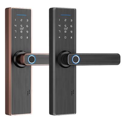 China Smart Korea Digital Fingerprint Aluminum Alloy Tuya TTT App Biometric Intelligent Numeric Keypad Push-Pull Door Lock for sale