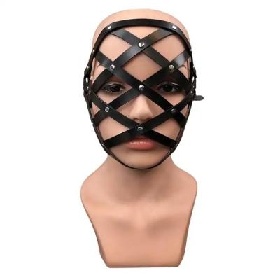 China Women Crossed Sexy Bar Design Domino Bdsm Masquerade Party Bdsm Masquerade Party Leather Mesh Splicing Head Mak Pu Leather Product for sale