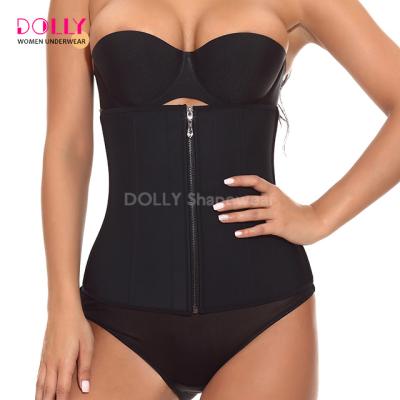 China Antibacterial Black Waist Cincher Latex Corset Shapewear For Women Waist Trimmer With Zipper And Hooks for sale