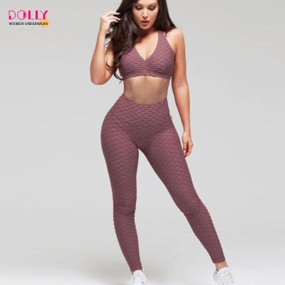 China Women Antibacterial Two Pieces Gym Yoga Clothing Sports Tank Top Bra And High Waist Leggings Workout Suit for sale