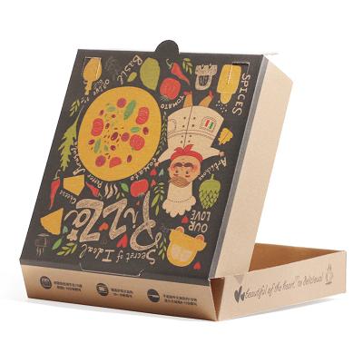 China Recycled Materials Customized Logo Pizza Box Design Printed Package Cardboard Fries Burger Pizza Packaging Box Corrugated Cardboard Food Box for sale