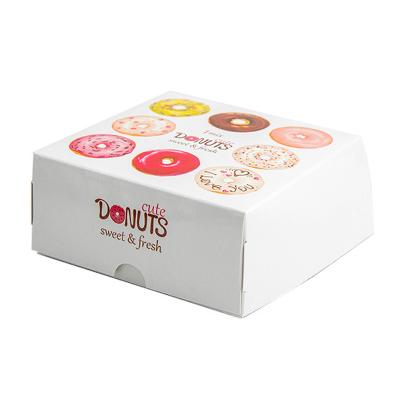 China Recycled Materials Factory Design Cardboard Custom Printed White Donut Boxes Food Grade Folding Donut Dessert Tiramisu Packaging Box for sale