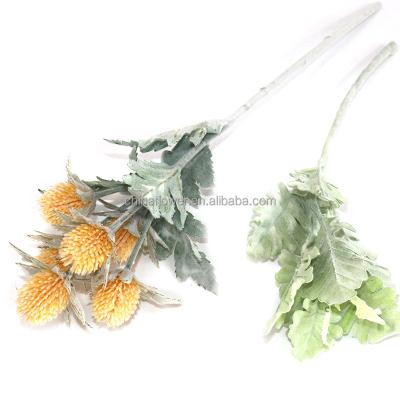 China FC7406 artificial flocking leaves wholesale plastic open dusty miller eucalyptus silk leaves for sale