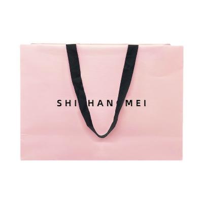 China Eco-Friendly Recyclable Customized Matte Laminated Shopping Tote Paper Bag Ribbon Handle With Your Own Logo for sale