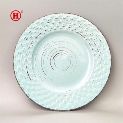 China [ZIBO HAODE CERAMIC] 10.5 inch viable home decoration light green paint embossed ceramic dishes for sale