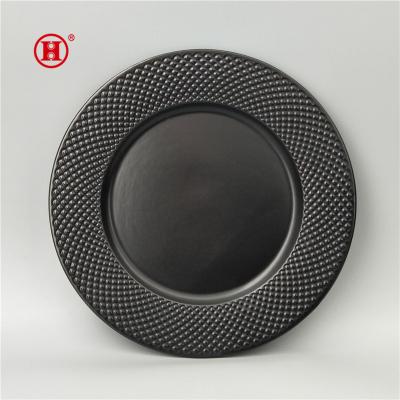 China [ZIBO HAODE CERAMIC] 10.5 inch Black Party Flat Wholesale Matte Embossed Ceramic Dishes for sale