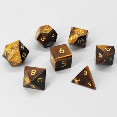 China DND Dice Game Wholesale Natural gemstone Dice Custom DND Gem Dice Polyhedral Stone Dice Set for RPG games Tigerite(Tiger's Eye) for sale