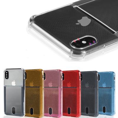 China Card Slot Clear Case For iPhone X/XR/XS Max Phone Cover Transparent For iPhone XS Max TPU Airbag Colorful Flash Case For Apple iPhone X With Card Holder for sale