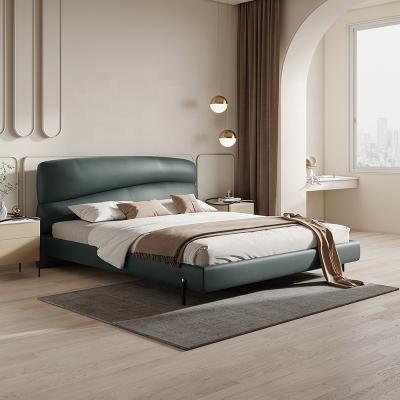 China Double Bed Leather Creative Modern Minimalist Dark Green Bedroom Design Leather Bed for sale