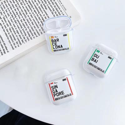 China Cool And Stylish Funny Travel City Boarding Pass Cover For AirPods 2 Transparent Hard Headphone Protective Cases For Air Pods 1 for sale