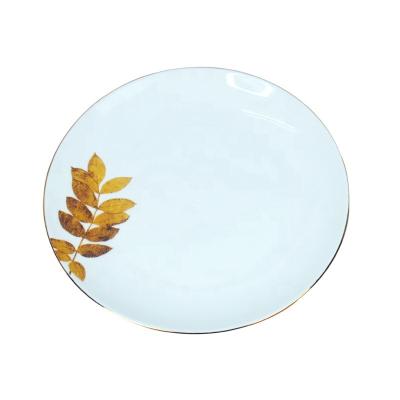 China Charger Stocked Ceramic Wedding Dishes Leaves Porcelain Serving Dish Custom Logo Gold Thin Layer for sale