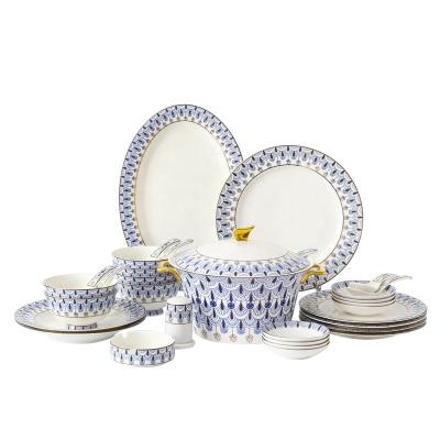 China Sustainable Restaurant Bone China Tableware Set Elegant Ceramic Serving Soup Bowl for sale