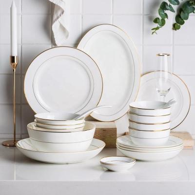 China Sustainable Gold Line Dinnerware Bone China Dish And Dishes Bowl Saucer Set for sale