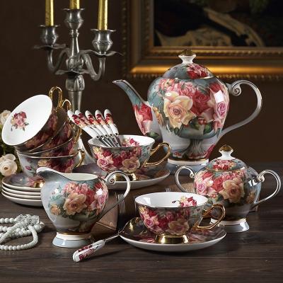 China Sustainable Vintage Tea Cup And Saucer Set Ceramic Coffee Cups Set For 6 People for sale