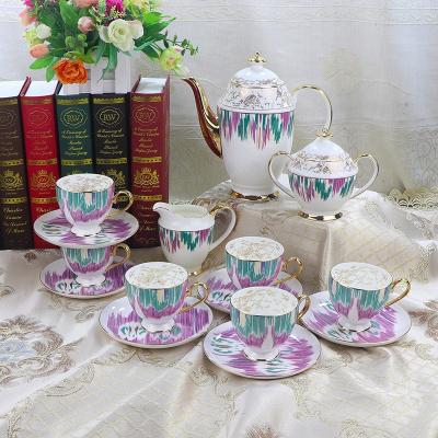 China Viable Ceramic Elegant Watercolor Coffee And Tea Set Bone China Coffee Cups With Saucers Milk Pot for sale