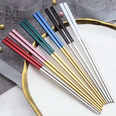 China Drop Stocked Stainless Steel Chopsticks Gold Metal Silver Chopsticks With Gift Box for sale